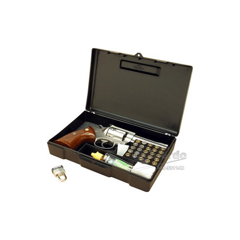 Caja MTM para revolver.- pistola. 4"  negra y cart